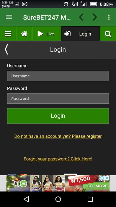 register on Surebet247 mobile